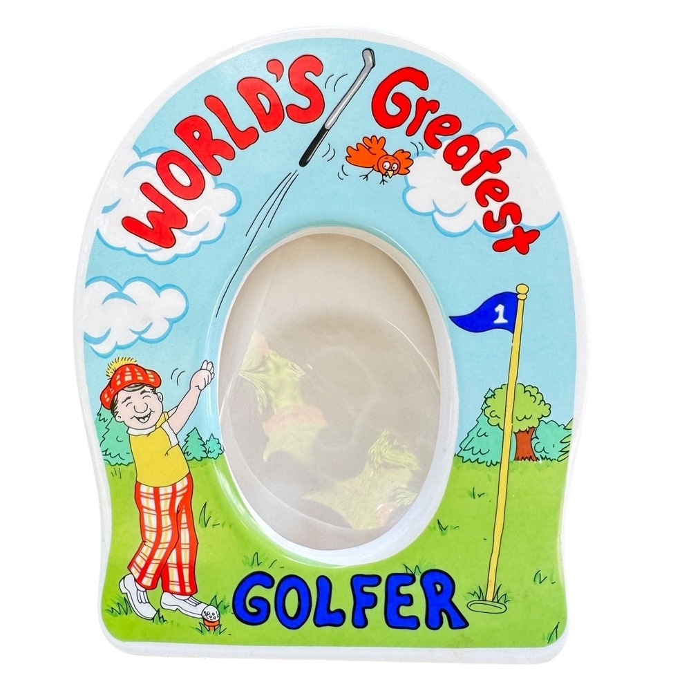 Russ Berrie Worlds Greatest Golfer Vintage Ceramic Toilet Picture Frame Gag Gift
